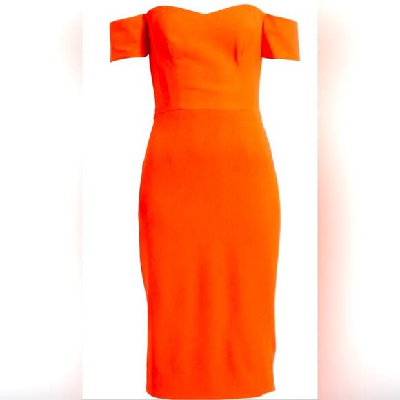 NWT Dress the population Bailey off the shoulder midi medium poppy - Picture 2 of 6